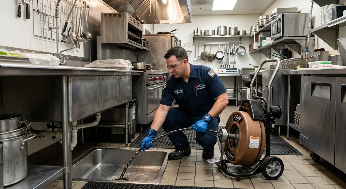 Commercial drain cleaning service in a restaurant kitchen in Chesterfield